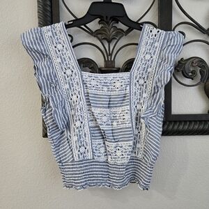 American Eagle Flutter Sleeve Embroidered Top